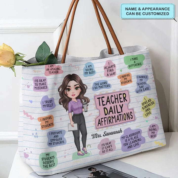 Teacher Daily Affirmation - Personalized Custom Tote Bag - Teacher's Day, Appreciation Gift For Teacher
