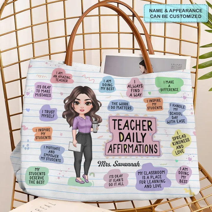 Teacher Daily Affirmation - Personalized Custom Tote Bag - Teacher's Day, Appreciation Gift For Teacher