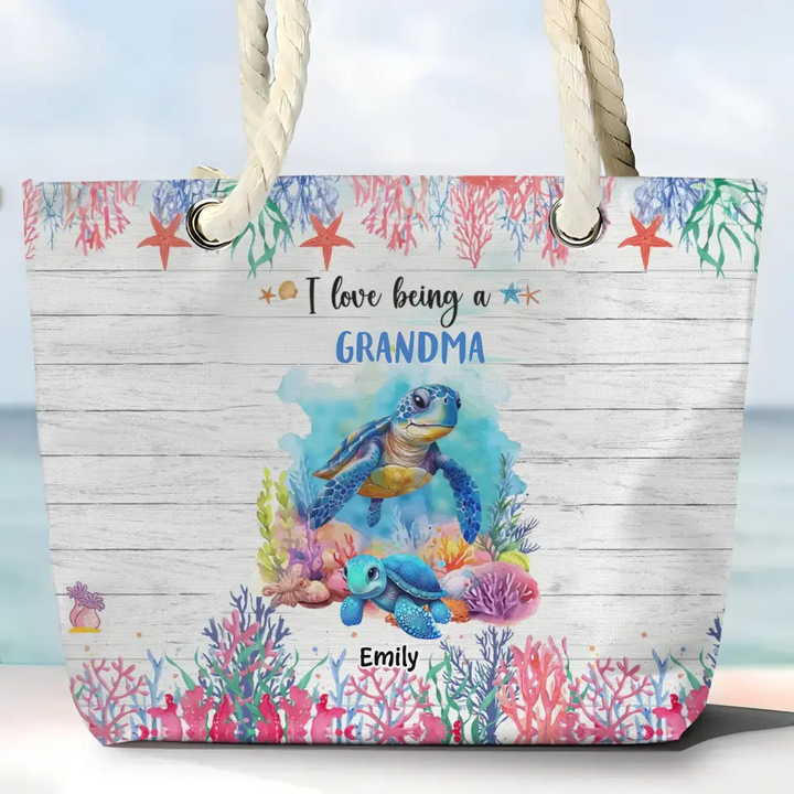 I Love Being A Grandma Turtle - Personalized Custom Beach Bag - Vacation Gift, Summer Gift For Grandma, Family Members