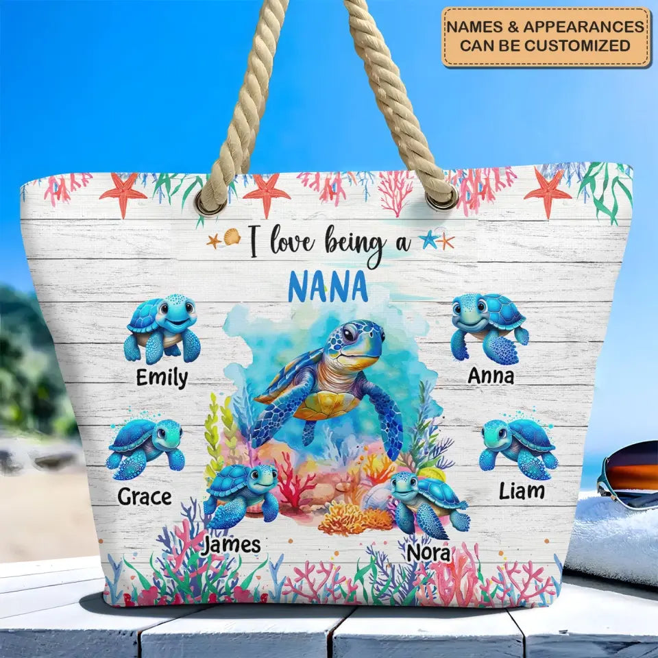 I Love Being A Grandma Turtle - Personalized Custom Beach Bag - Vacation Gift, Summer Gift For Grandma, Family Members