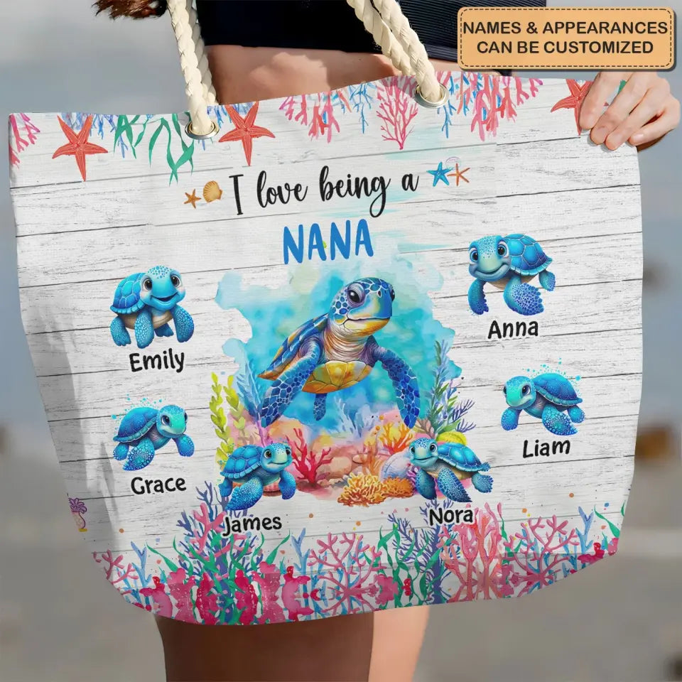 I Love Being A Grandma Turtle - Personalized Custom Beach Bag - Vacation Gift, Summer Gift For Grandma, Family Members