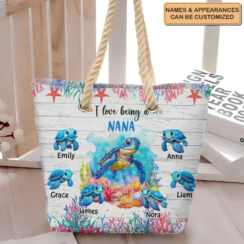I Love Being A Grandma Turtle - Personalized Custom Beach Bag - Vacation Gift, Summer Gift For Grandma, Family Members