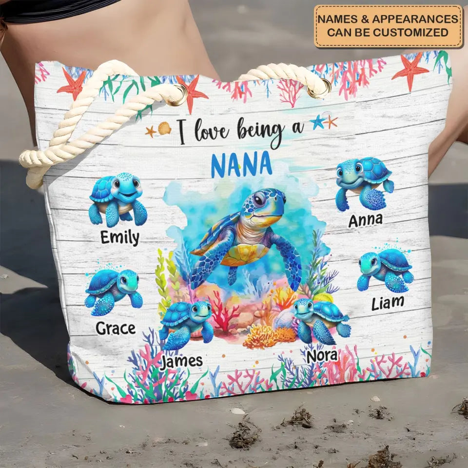 I Love Being A Grandma Turtle - Personalized Custom Beach Bag - Vacation Gift, Summer Gift For Grandma, Family Members