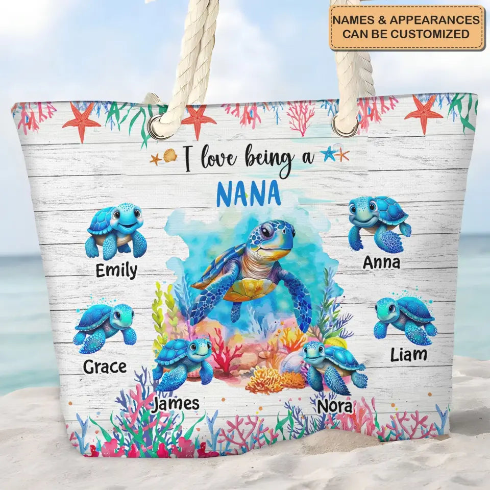 I Love Being A Grandma Turtle - Personalized Custom Beach Bag - Vacation Gift, Summer Gift For Grandma, Family Members
