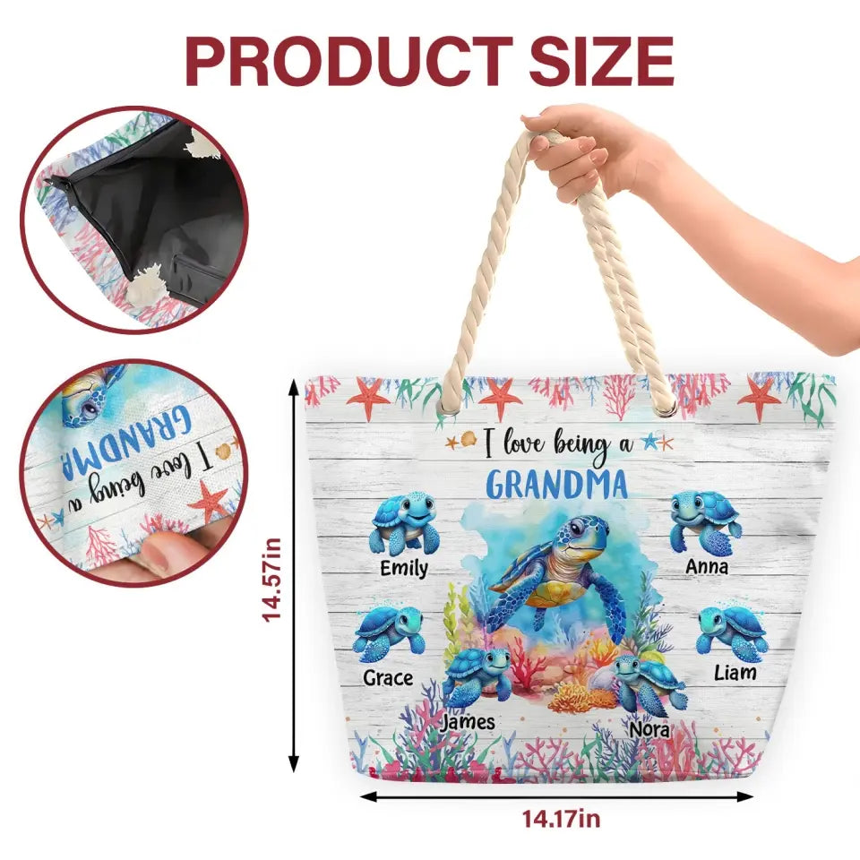I Love Being A Grandma Turtle - Personalized Custom Beach Bag - Vacation Gift, Summer Gift For Grandma, Family Members