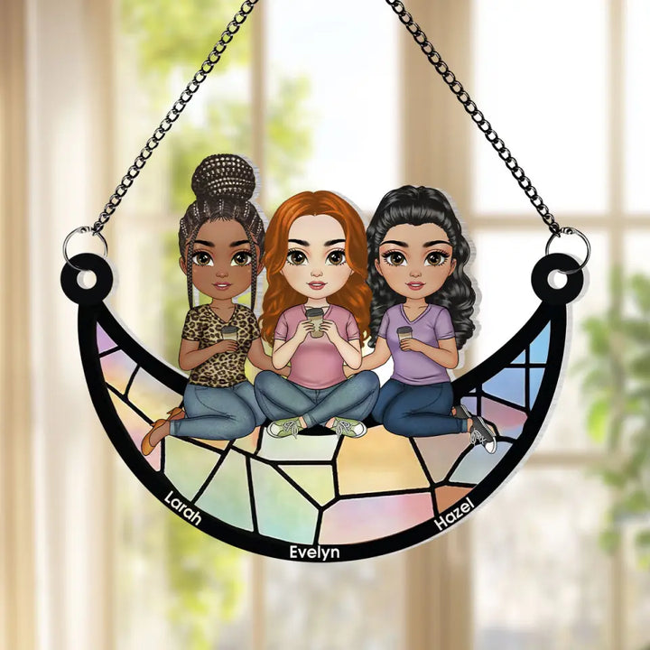 Best Friends Sitting - Personalized Custom Window Hanging Suncatcher - Gift For Friends, Besties AGCPD082