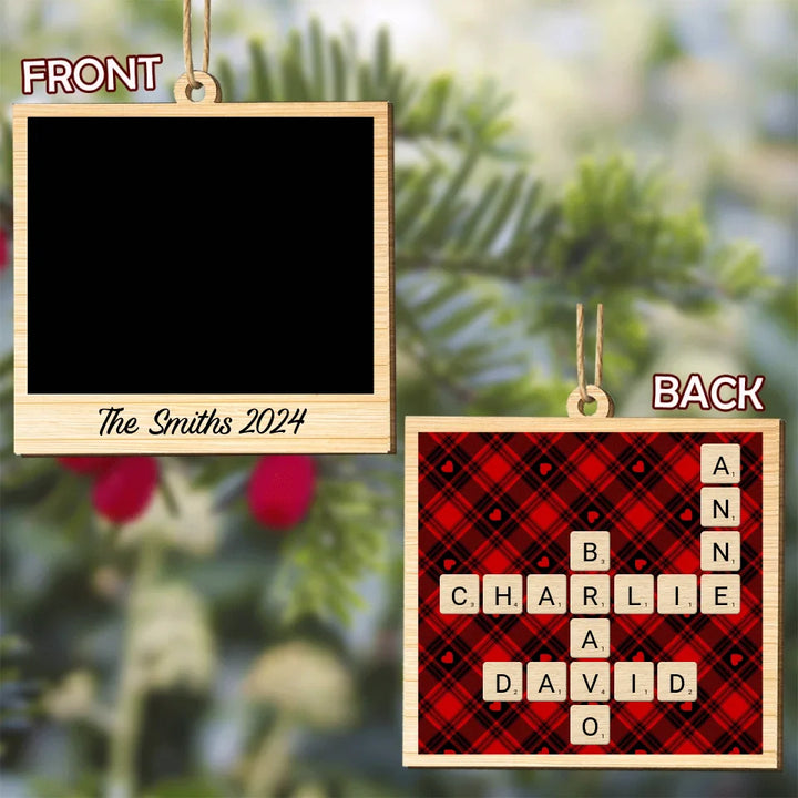 Family Crossword Puzzle - Personalized Custom Photo Wood Ornament - Gift For Family Members