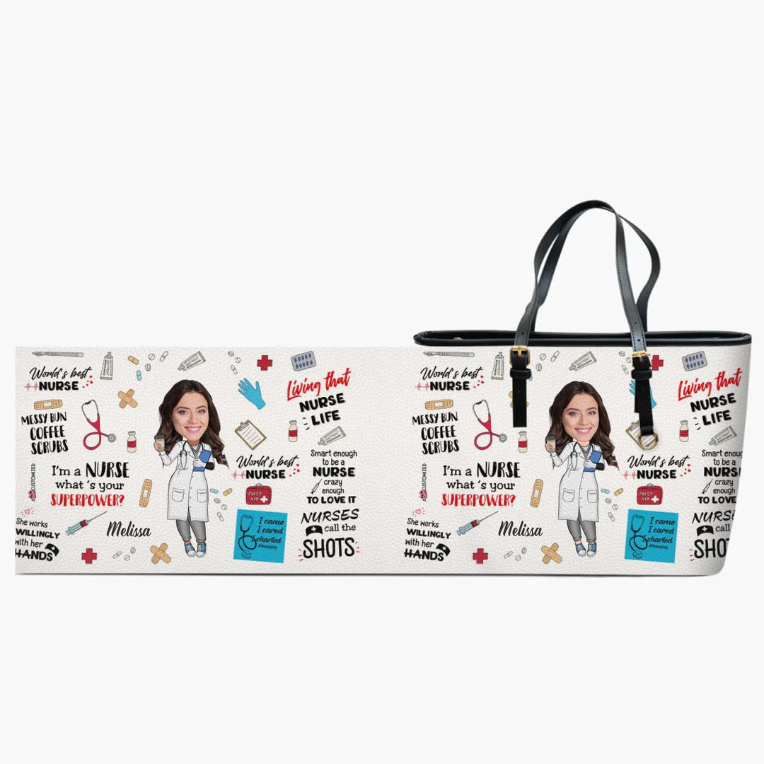 World's Best Nurse Custom Photo - Personalized Custom Leather Bucket Bag - Nurse's Day, Appreciation Gift For Nurse