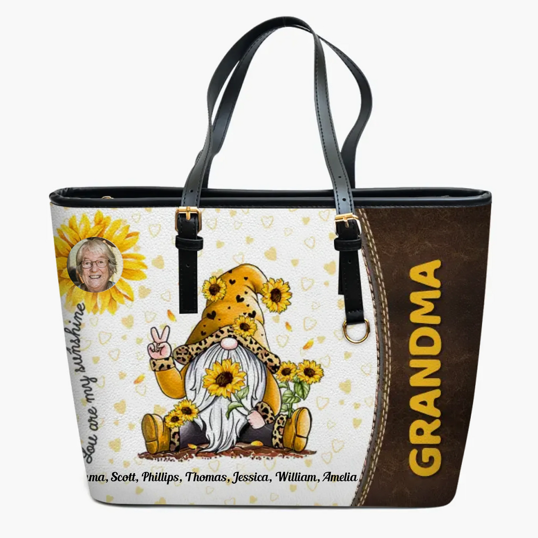 You Are My Sunshine - Personalized Leather Bucket Bag - Gift For Grandma, Mom
