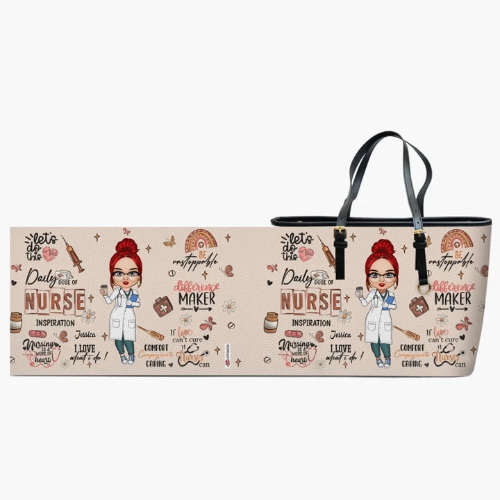 Nursing Is A Work Of Heart - Personalized Custom Leather Bucket Bag - Nurse's Day, Appreciation Gift For Nurse