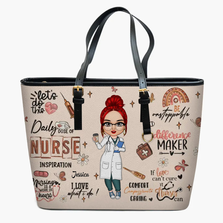 Nursing Is A Work Of Heart - Personalized Custom Leather Bucket Bag - Nurse's Day, Appreciation Gift For Nurse