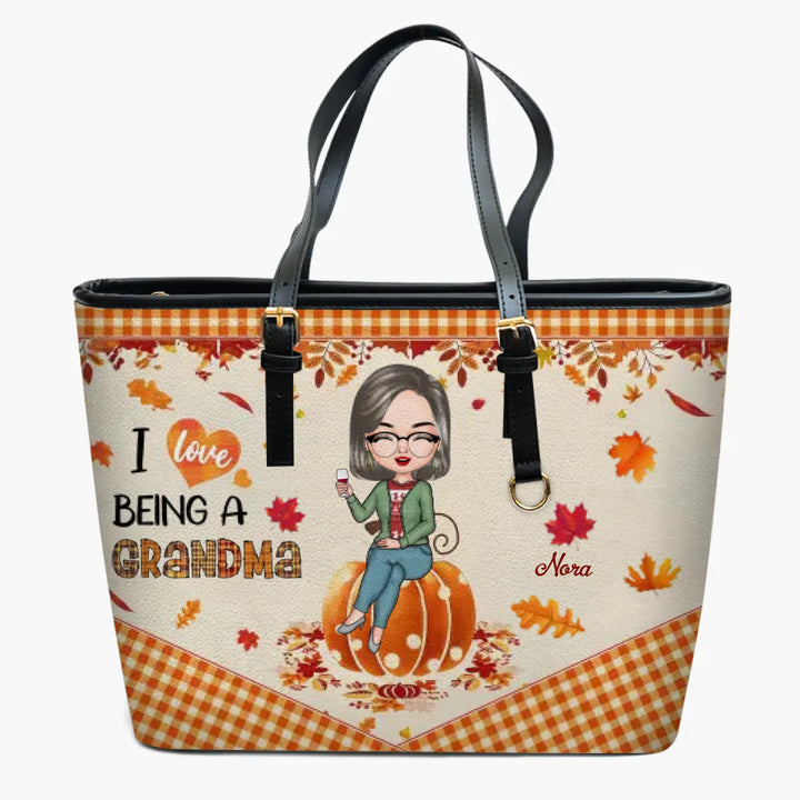 Personalized Custom Leather Bucket Bag - Mother's Day, Fall Gift For Grandma, Mom - I Love Being A Grandma