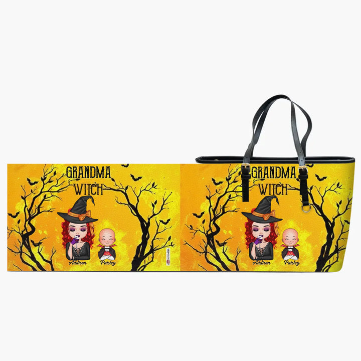 Personalized Custom Leather Bucket Bag - Halloween, Mother's Day Gift For Grandma, Mom - Grandma Witch