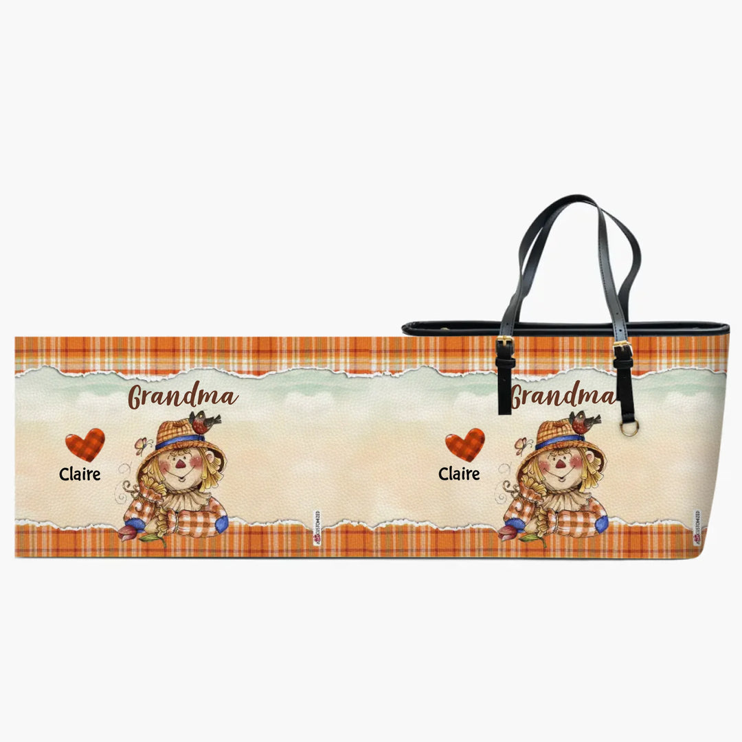 Personalized Custom Leather Bucket Bag - Mother's Day, Fall Gift For Grandma, Mom - Nana Hearts Fall
