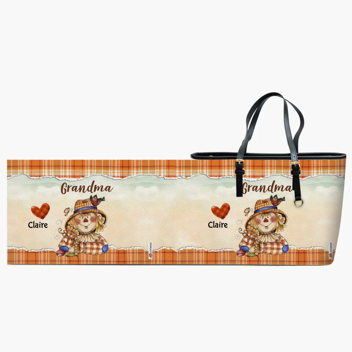 Personalized Custom Leather Bucket Bag - Mother's Day, Fall Gift For Grandma, Mom - Nana Hearts Fall