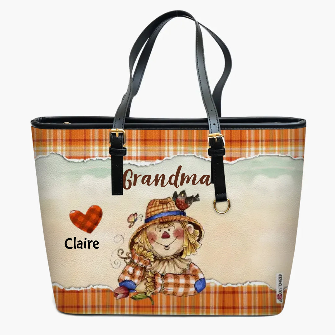 Personalized Custom Leather Bucket Bag - Mother's Day, Fall Gift For Grandma, Mom - Nana Hearts Fall