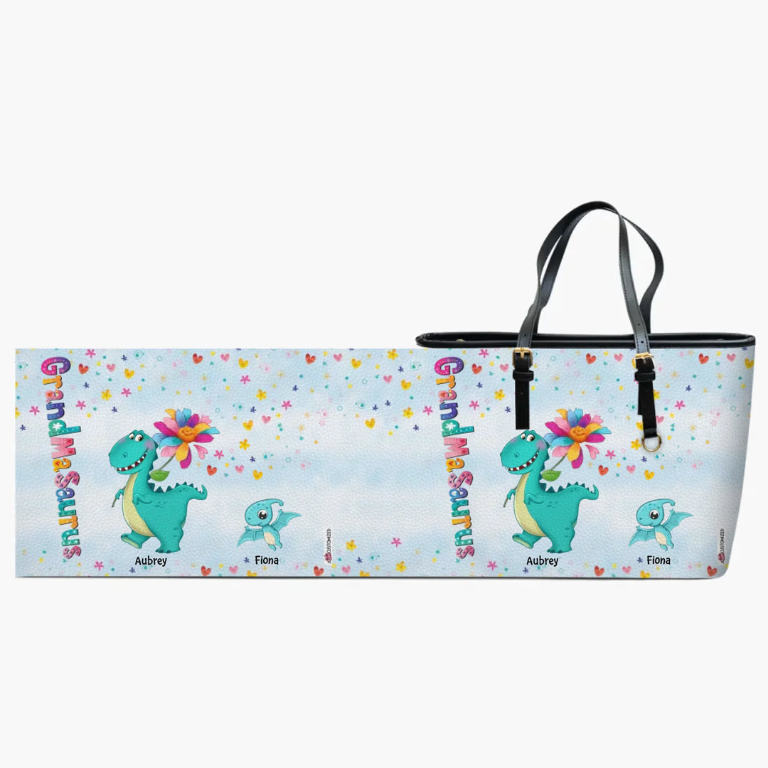 Personalized Custom Leather Bucket Bag - Mother's Day Gift For Grandma, Mom - Grandmasaurus