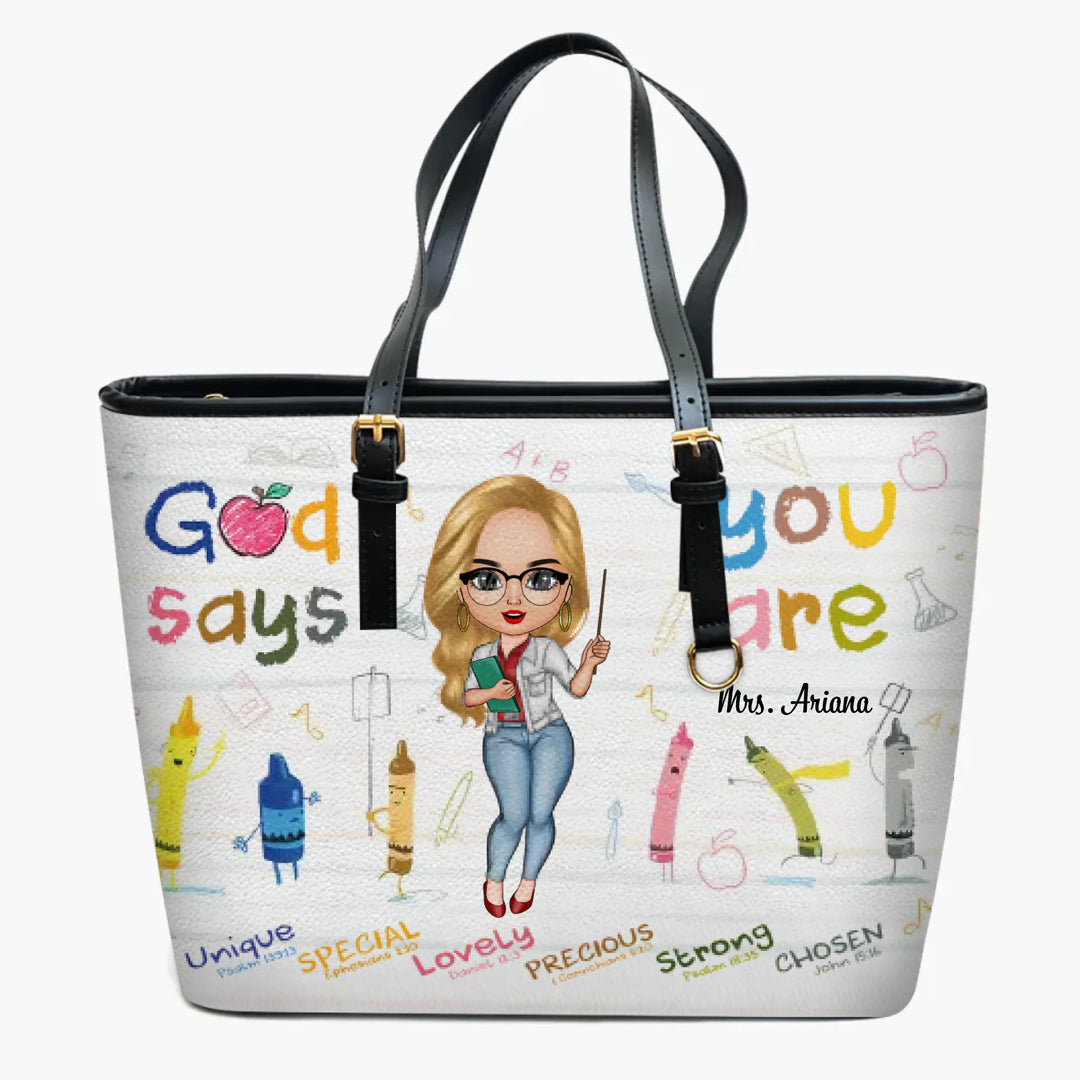 Personalized Custom Leather Bucket Bag - Birthday, Teacher's Day Gift For Teacher - God Says You Are