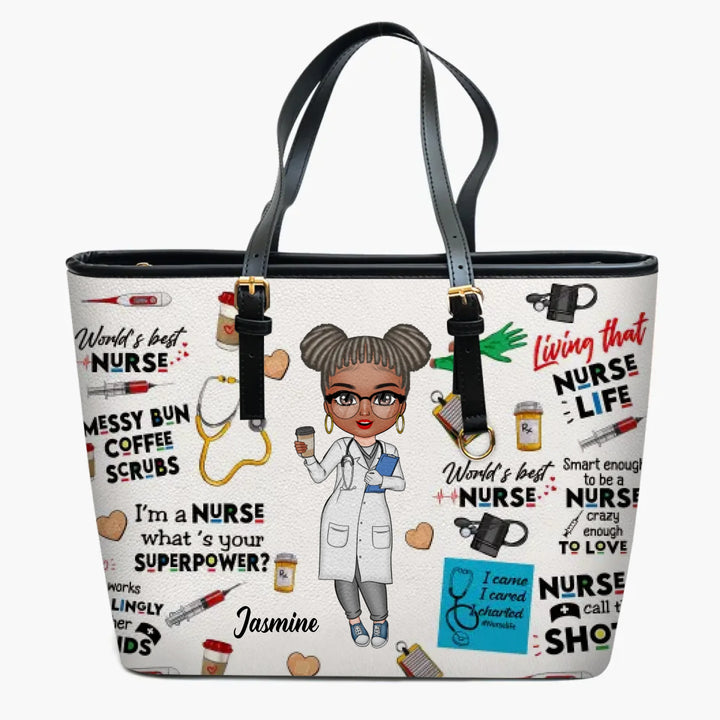 World's Best Nurse New Ver - Personalized Custom Leather Bucket Bag - Juneteenth, Nurse's Day Gift For Nurse