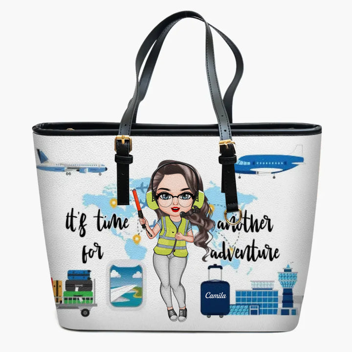 Personalized Leather Bucket Bag - Birthday Gift For Airline Worker, Ramp Agent - It's Time For Another Adventure ARND005
