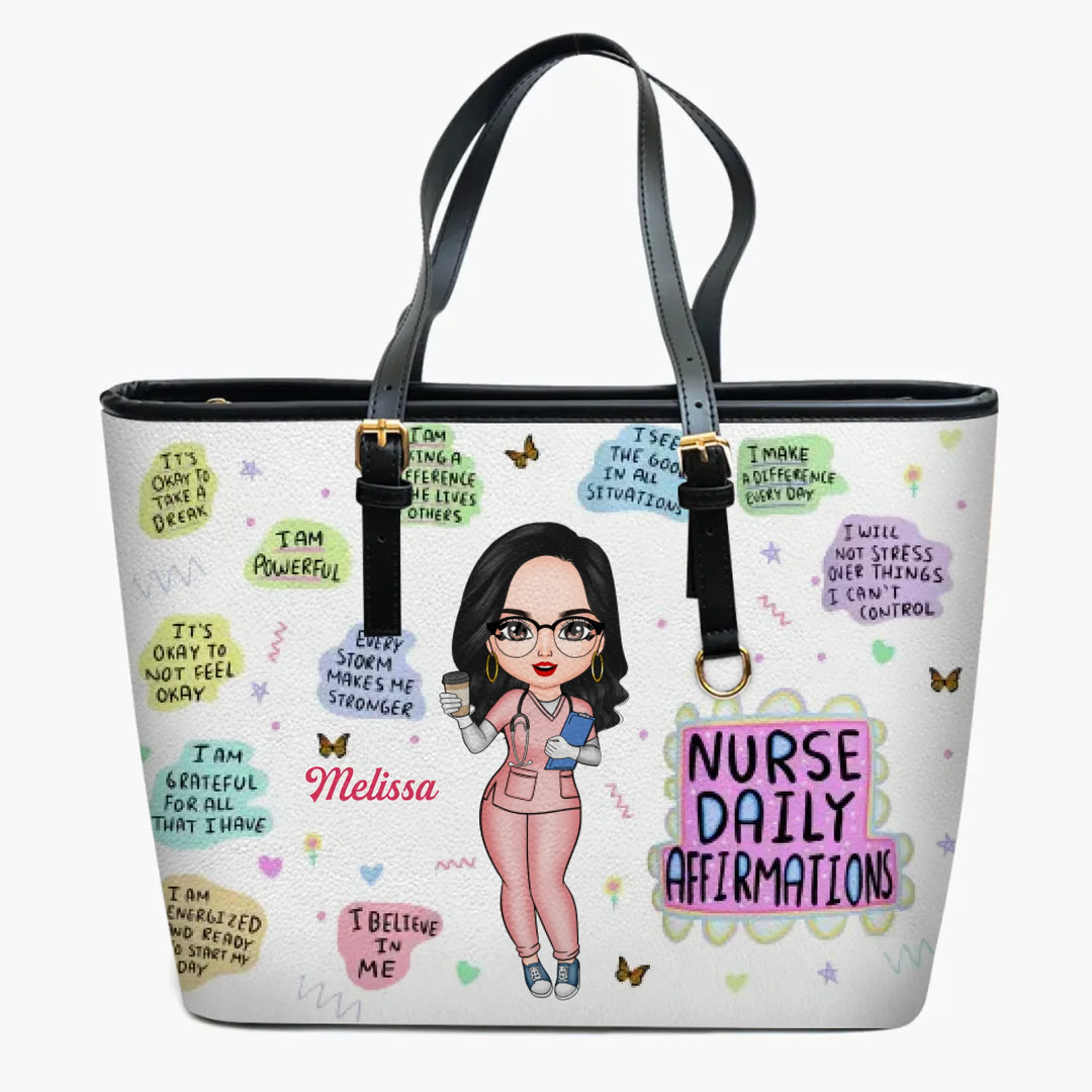 Personalized Leather Bucket Bag - Nurse's Day, Birthday Gift For Nurse - Nurse Daily Affirmations ARND005