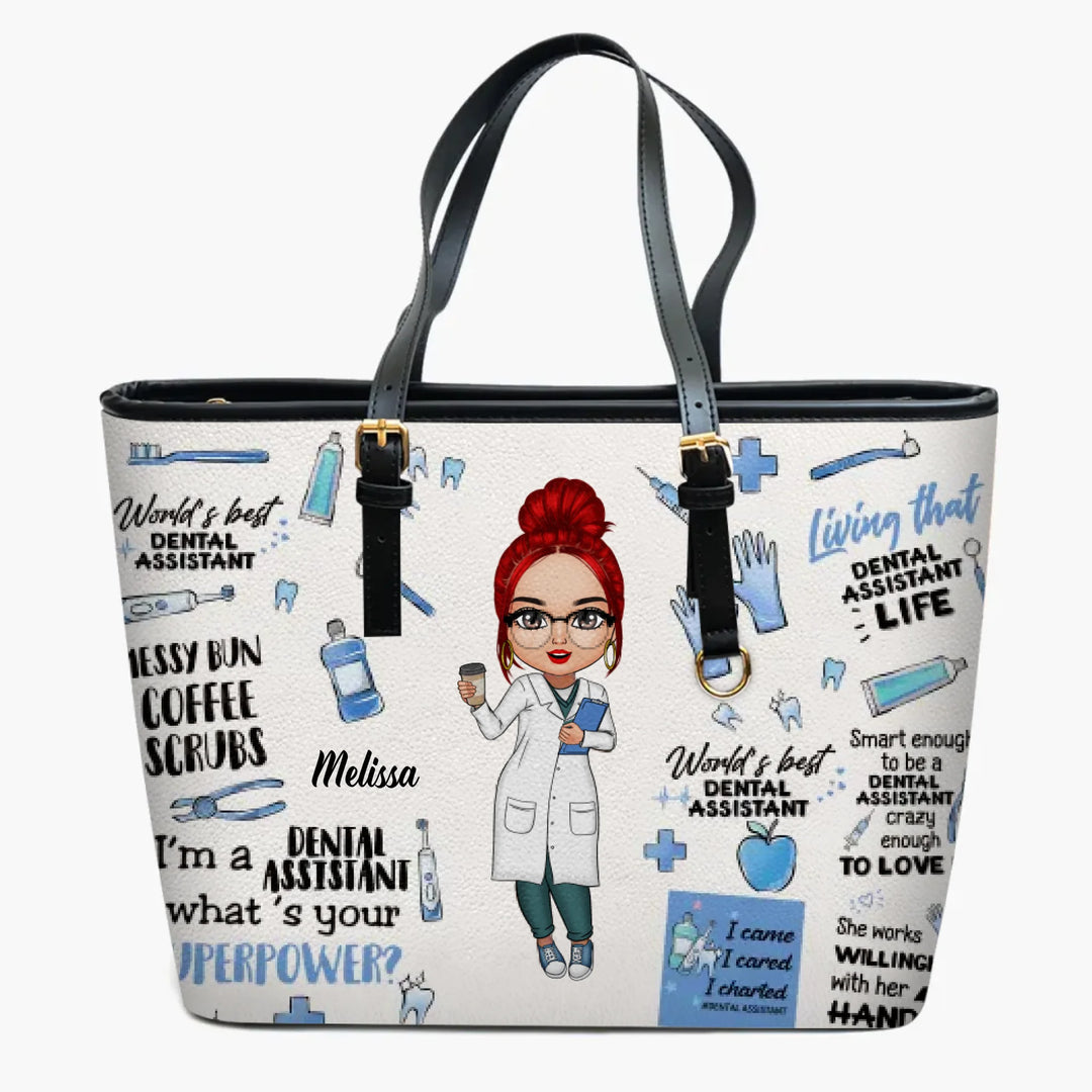 Personalized Leather Bucket Bag - Birthday Gift For Dentist, Dental Assistant - Love My Job ARND005