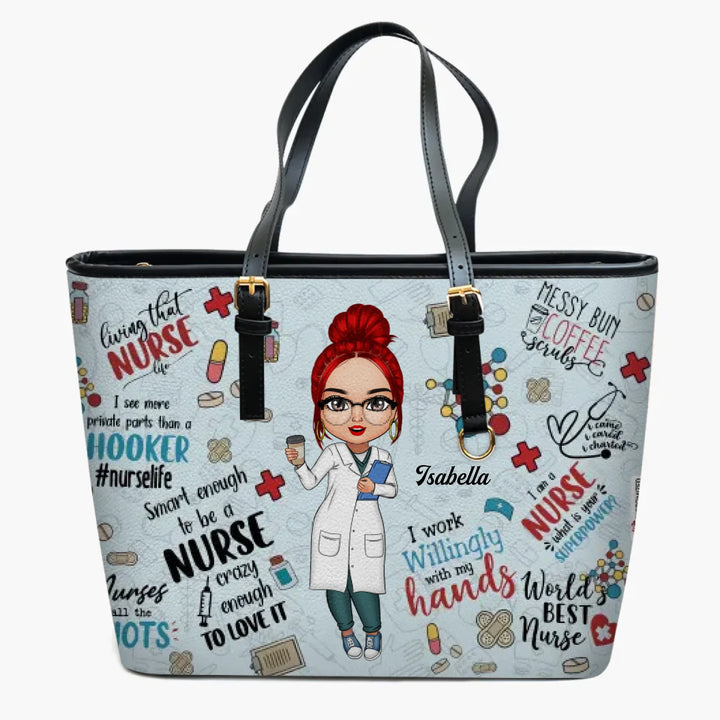 Personalized Leather Bucket Bag - Nurse's Day, Birthday Gift For Nurse - I Work Willingly With My Hands ARND018