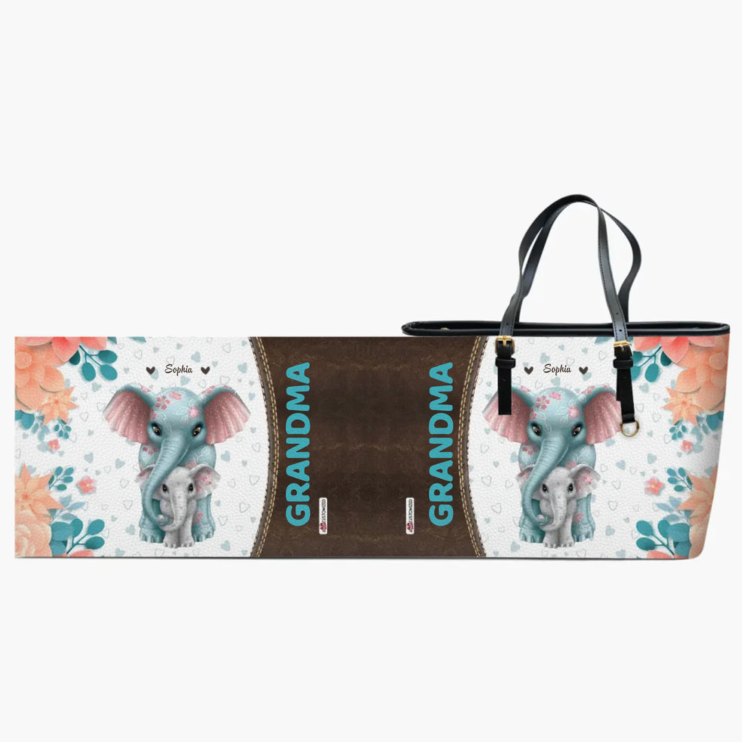 Personalized Leather Bucket Bag - Gift For Grandma - Floral Grandma ARND018