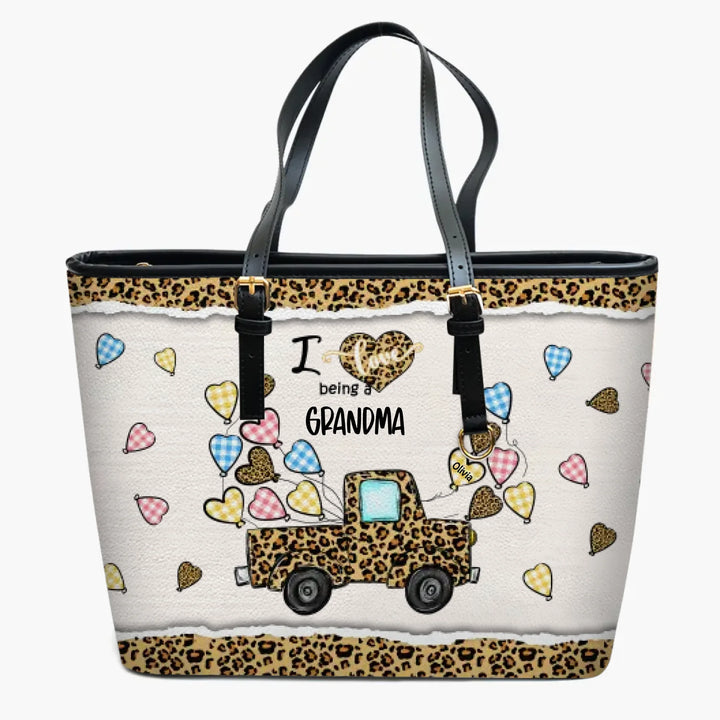Personalized Leather Bucket Bag - Gift For Grandma - I Love Being A Grandma ARND037