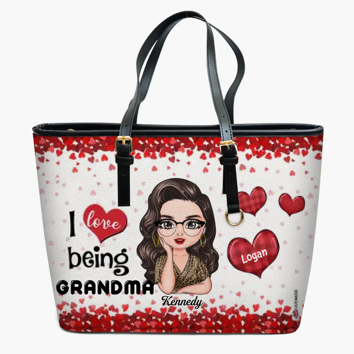 Personalized Leather Bucket Bag - Gift For Grandma - Grandma's Sweethearts ARND037