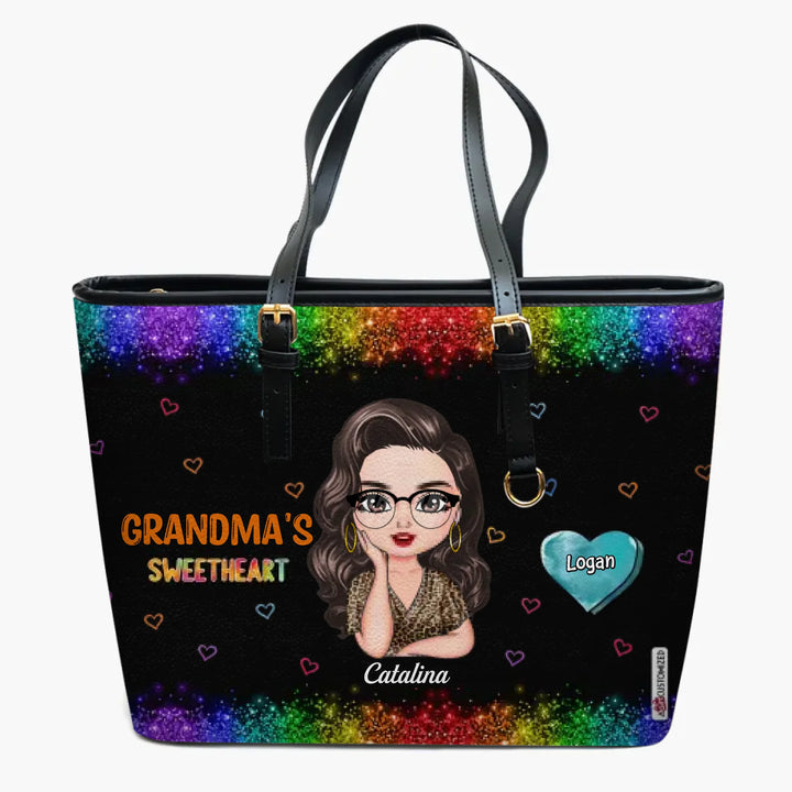 Personalized Leather Bucket Bag - Gift For Grandma - Colorful Grandma's Sweethearts ARND037