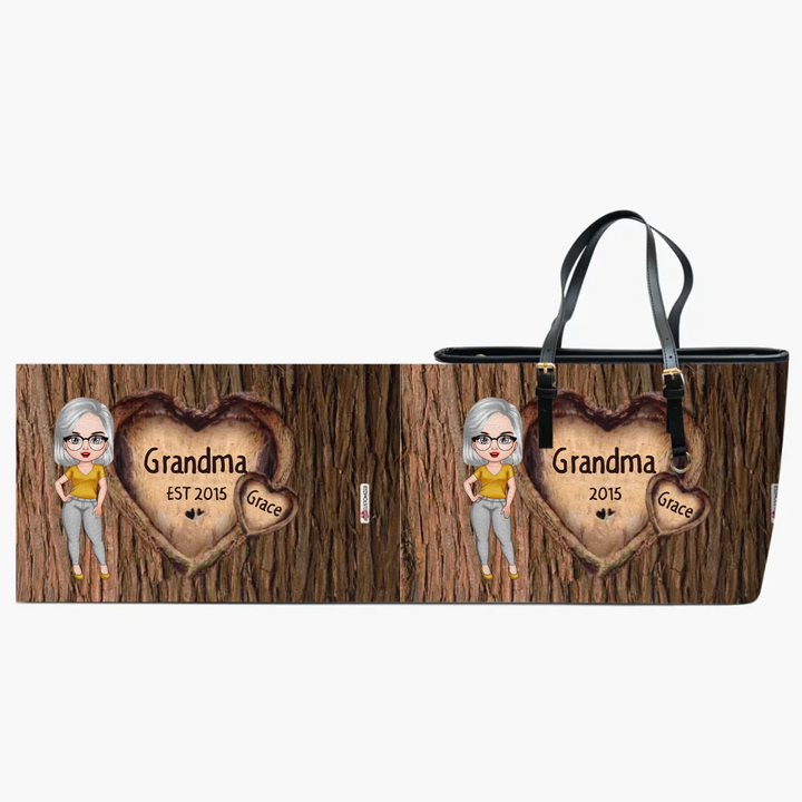Personalized Leather Bucket Bag - Gift For Grandma - Hearts Tree ARND0014