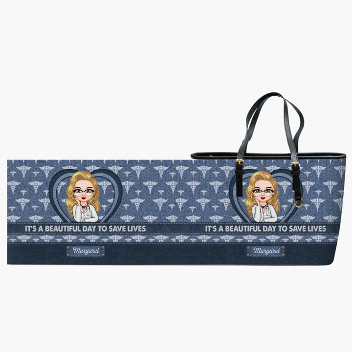Personalized Leather Bucket Bag - Gift For Nurse - It's A Beautiful Day To Save Lives ARND018