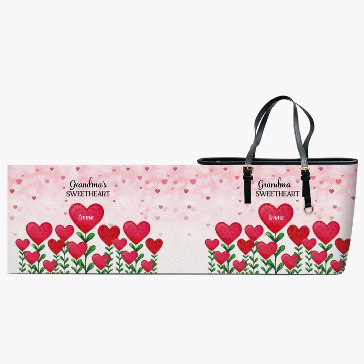 Personalized Leather Bucket Bag - Gift For Grandma - Grandma's Sweethearts Flower ARND005