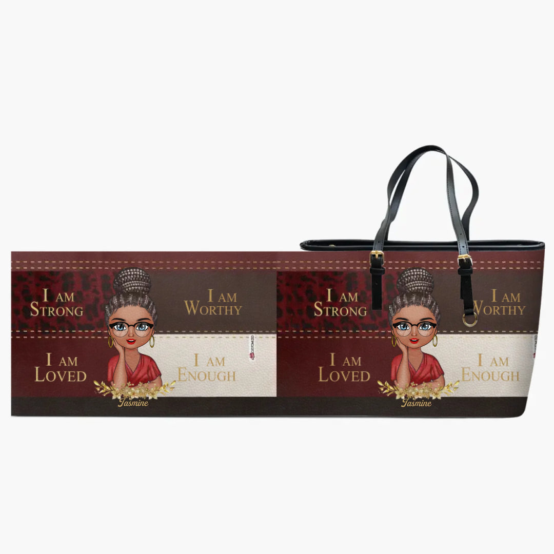 Personalized Leather Bucket Bag - Gift For Grandma & Mom - I Am Loved ARND005