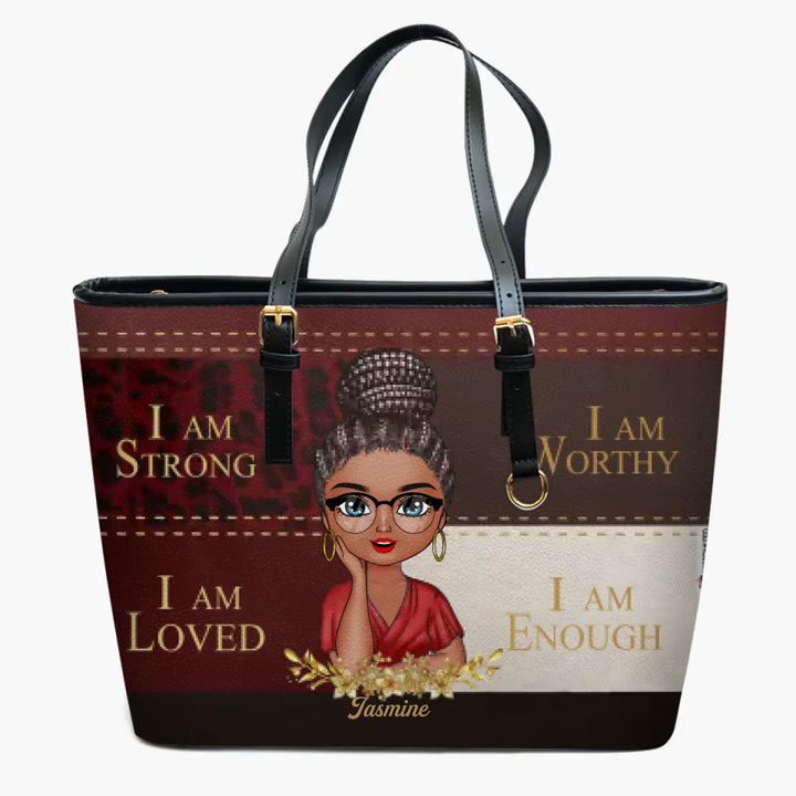 Personalized Leather Bucket Bag - Gift For Grandma & Mom - I Am Loved ARND005