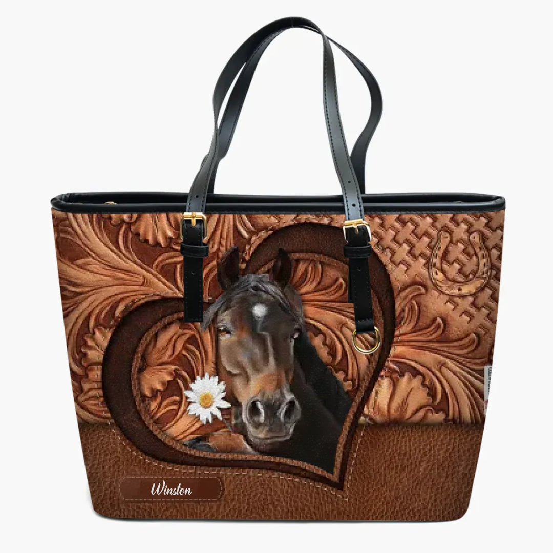 Personalized Leather Bucket Bag - Gift For Horse Lover - Horse Mom ARND0014