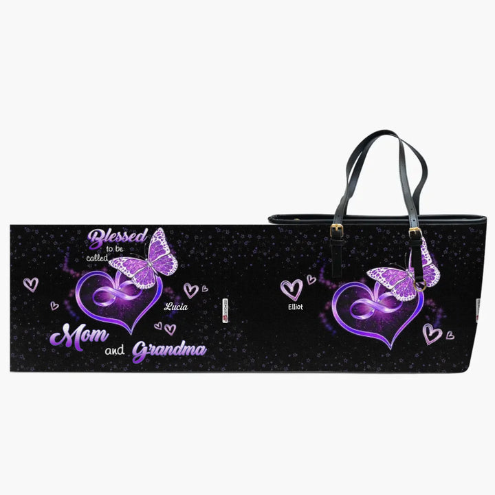 Personalized Leather Bucket Bag - Gift For Grandma - Blessed To Be Called Mom & Grandma ARND005