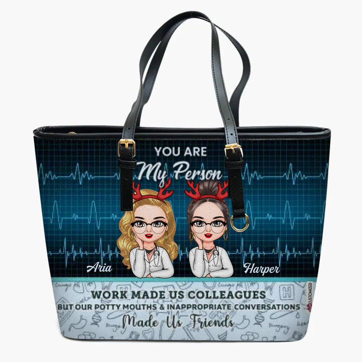 Personalized Leather Bucket Bag - Gift For Nurse - Work Made Us Colleagues ARND018
