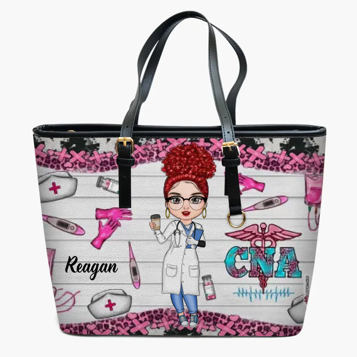 Personalized Leather Bucket Bag - Gift For CNA - Heartbeat Of Long Term Care