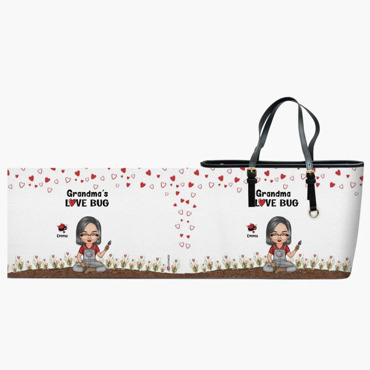 Personalized Leather Bucket Bag - Gift For Grandma - Grandma Love Bug