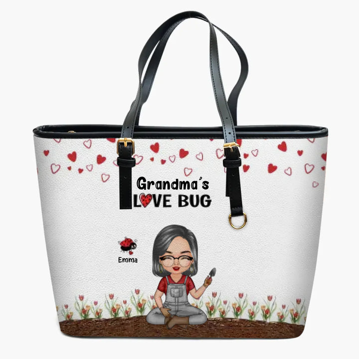 Personalized Leather Bucket Bag - Gift For Grandma - Grandma Love Bug
