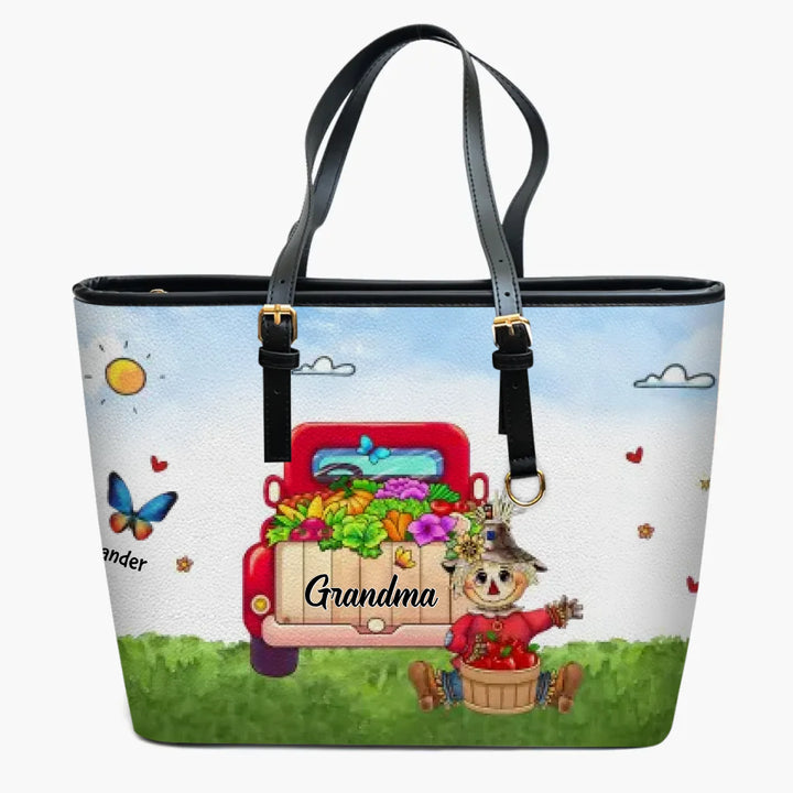 Personalized Leather Bucket Bag - Gift For Grandma - Love Being A Grandma