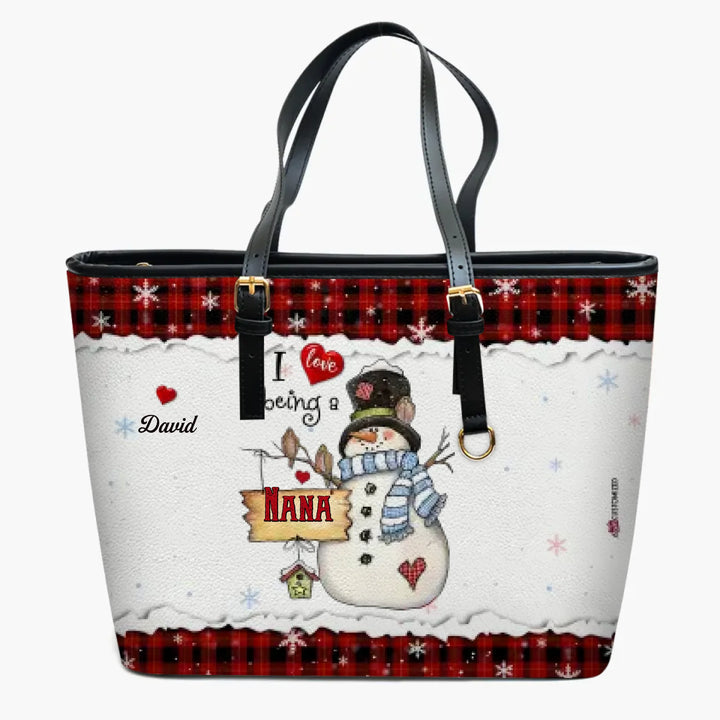 Personalized Leather Bucket Bag - Gift For Grandma - I Love Being A Nana