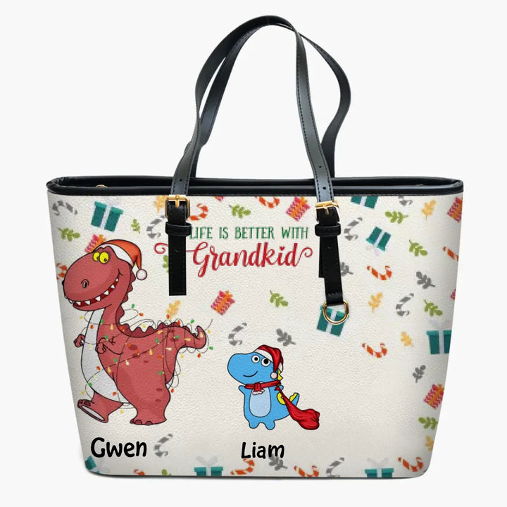 Personalized Leather Bucket Bag - Gift For Grandma - Life Is Better With Grandkids