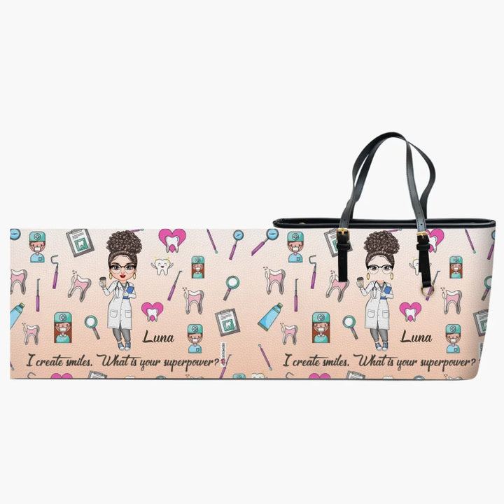 Personalized Leather Bucket Bag - Gift For Dentist & Dental Assistant - I Create Smiles