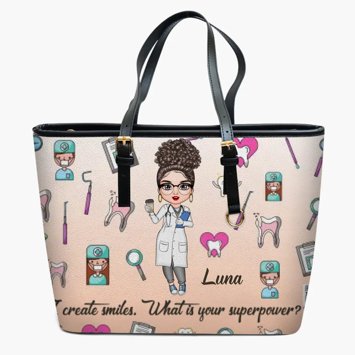Personalized Leather Bucket Bag - Gift For Dentist & Dental Assistant - I Create Smiles