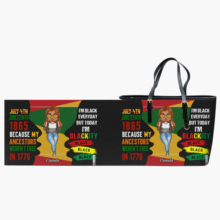 Personalized Leather Bucket Bag - Gift For Black Woman - Juneteenth 1865 Because My Ancestors Weren't Free In 1776