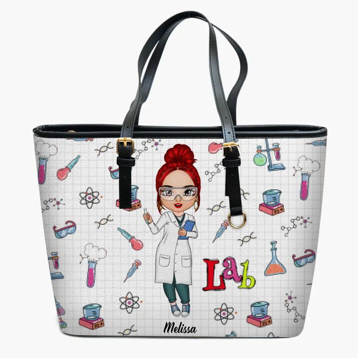 Personalized Leather Bucket Bag - Gift For Lab Tech - Love My Job