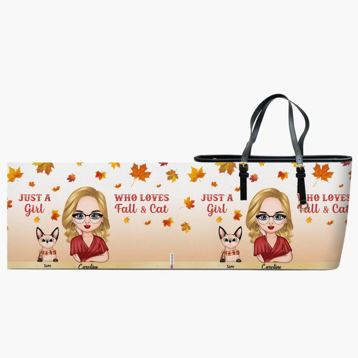 Personalized Leather Bucket Bag - Gift For Cat Lover - Just A Girl Who Loves Cats And Fall